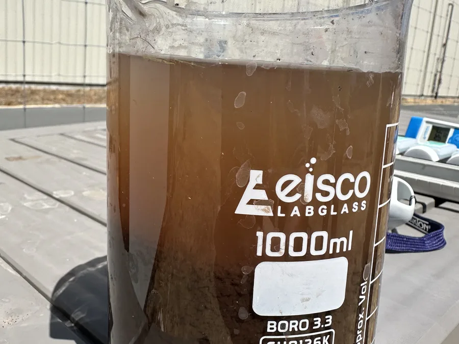 Settling test in a 1,000 mL beaker