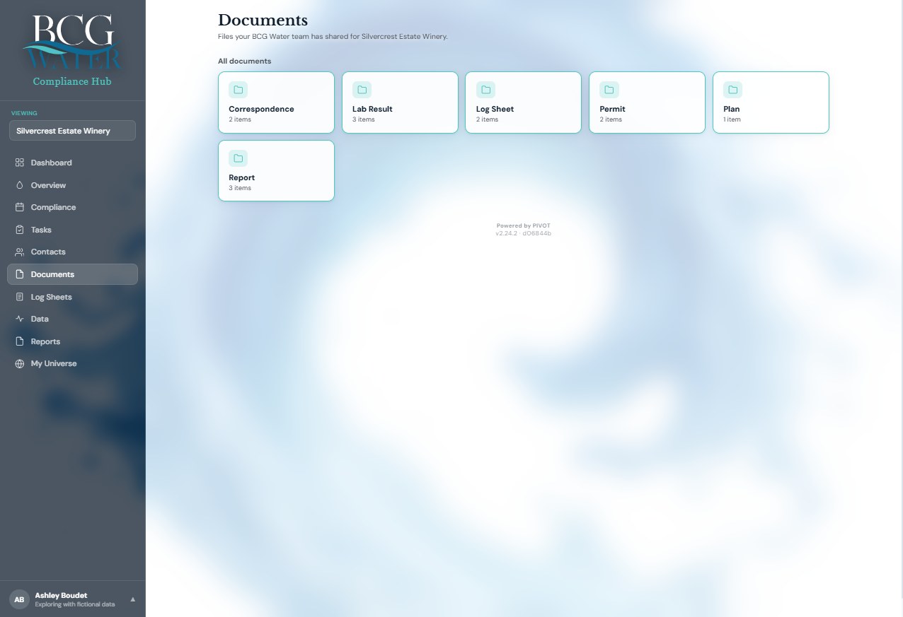 Compliance Hub Documents & Contacts screen